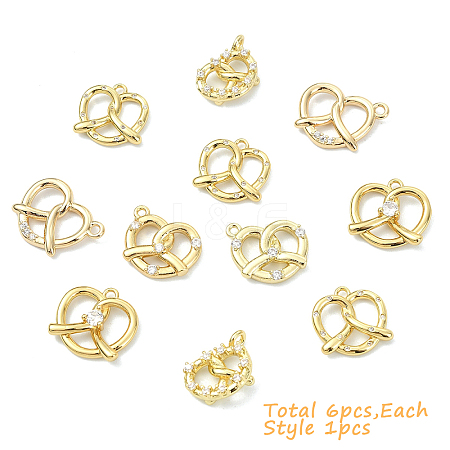 6Pcs 6 Styles Brass Micro Pave Cubic Zirconia Pendants KK-YW0004-50-1