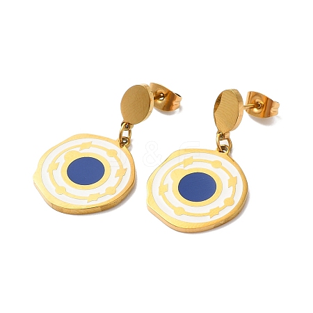 Enamel Flat Round Dangle Stud Earrings EJEW-E286-08G-1