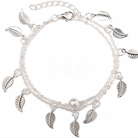 Ethnic Style Alloy Leaf Tassel Double Layered Anklets for Women FS-WG91AE1-02-1