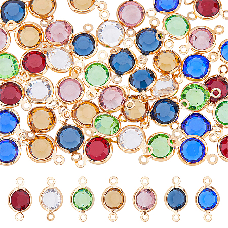 DICOSMETIC 56Pcs 7 Colors Brass Pave Glass Connector Charms FIND-DC0005-15-1