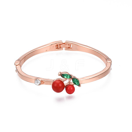 Colorful Rhinestone Cherry Hinge Bangle with Acrylic BJEW-S118-130RG-1