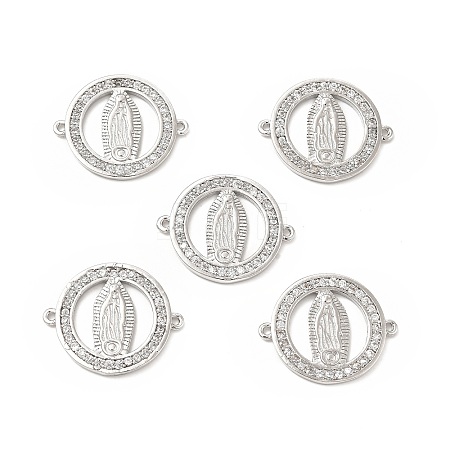 Brass Micro Pave Clear Cubic Zirconia Connector Charms KK-E068-VB353-1