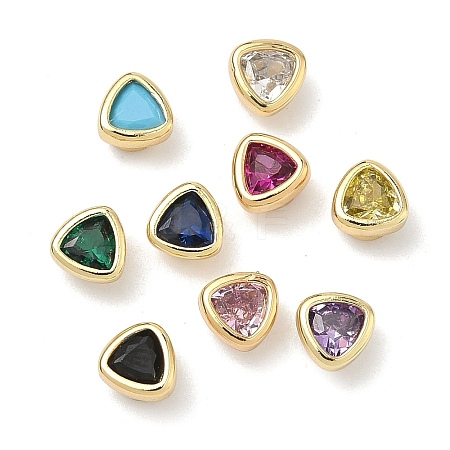 Triangle Brass Micro Pave Cubic Zirconia Cabochons KK-P345-13G-F-1
