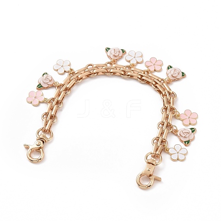 Alloy Enamel Peony Flower Charm Iron Purse Decorative Chains AL-CJ8E21-G-1