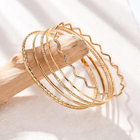 5Pcs 304 Stainless Steel Bangle Set for Women LS-BJEW-S162-01C-G-1