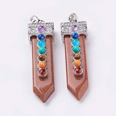 Synthetic Goldstone with Synthetic & Natural Mixed Stone Chakra Big Pendants G-E415-A03-1