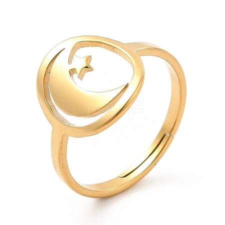 Ion Plating(IP) 201 Stainless Steel Moon & Star Adjustable Ring for Women RJEW-F131-07G-1