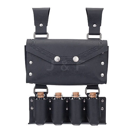 PU Imitation Leather Waist Belt Bag with 4 Cork Glass Bottles AJEW-WH0678-31A-1