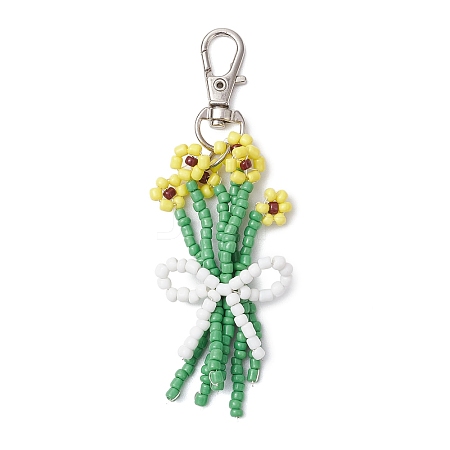 Bouquet Glass Seed Beaded Pendant Decoration HJEW-JM02561-01-1