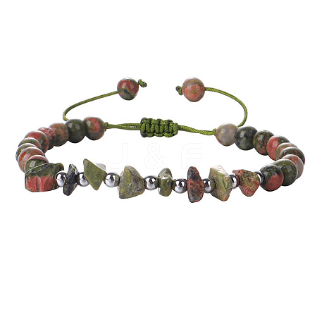 Natural Unakite Round Beads & Chips Braided Bead Bracelets for Women Men MK7724-8-1