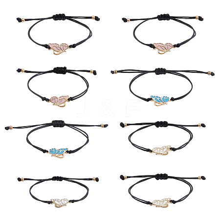 FIBLOOM 3 sets 3 colors Butterfly Alloy Enamel Link Bracelets Set BJEW-FI0001-09-1