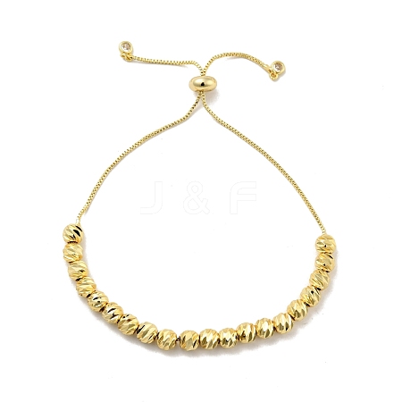 Rack Plating Brass Round Beaded Slider Bracelet with Clear Cubic Zirconia for Women BJEW-F432-03G-1