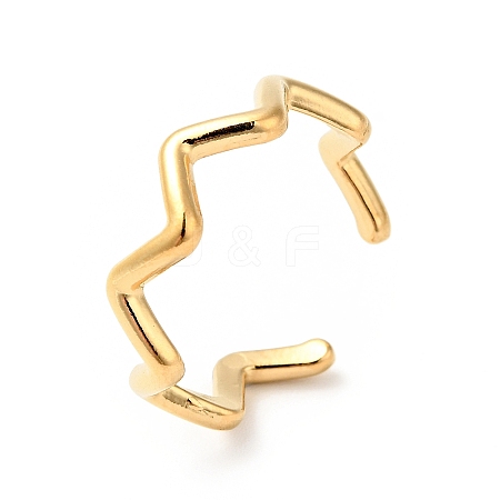 Ion Plating(IP) 304 Stainless Steel Wave Open Cuff Ring for Women RJEW-I085-13P-01-1