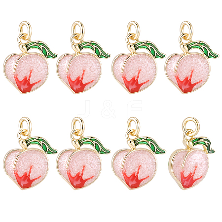 8Pcs Brass Enamel Peach Charms KK-BBC0025-20-1