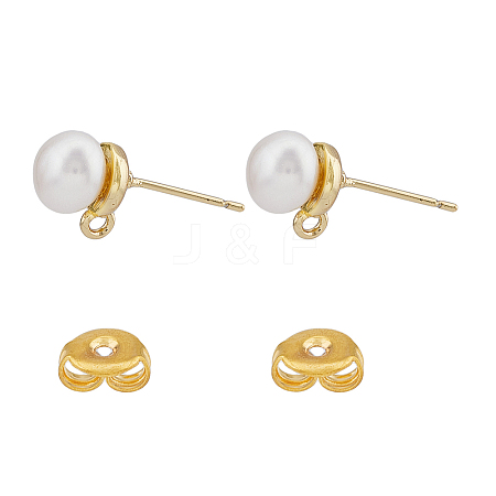 HOBBIESAY 5 Pair Natural Pearl Round Stud Earrings Findings KK-HY0001-79-1