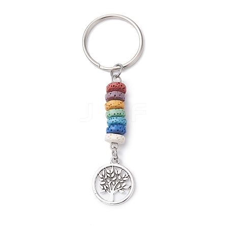 Tibetan Style Alloy Flat Round with Tree of Life Keychain KEYC-JKC00558-1