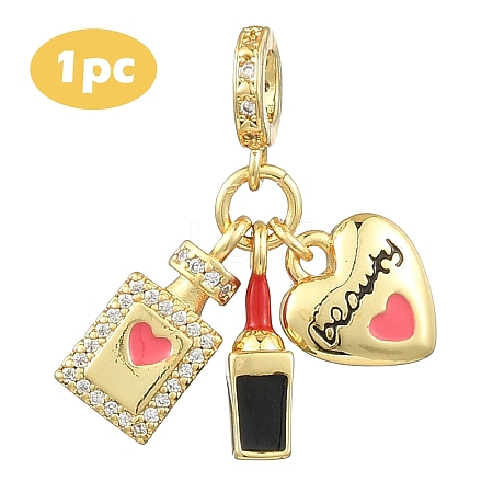 1Pc Valentine's Day Brass Micro Pave Clear Cubic Zirconia Enamel European Dangle Charms KK-YW0002-60-1