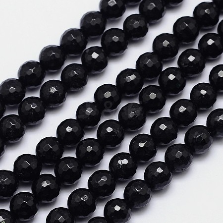 Faceted Round Natural Black Tourmaline Bead Strands G-I160-02-8mm-1