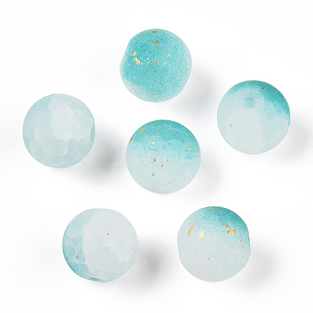 Frosted Baking Painted Crackle Glass Beads with Glitter Powder DGLA-T004-01G-1