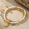 3Pcs Glass Beaded & Brass Charm Stackable Bracelet Sets NI4761-2