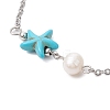 Synthetic Turquoise & Natural Freshwater Pearl Link Anklets AJEW-AN00628-01-3