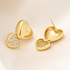 Rack Plating Heart Brass Micro Pave Clear Cubic Zirconia Stud Earrings EJEW-H143-26G-3