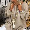 Wood & Synthetic Turquoise Beaded Peace Sign Mala Necklaces with Tassel for Women FS-WGC7FA0-01-3