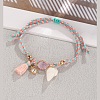 Bohemian Alloy Glass Teardrop and Natural Shell Charm Braided Cotton Cord Anklets for Women FS-WGB863D-01-2