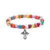 Synthetic Turquoise(Dyed) & Acrylic Beaded Stretch Bracelet with Alloy Charm for Women BJEW-JB08627-06-1