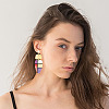 FIBLOOM 2 Pairs 2 Colors Acrylic Feather with Tartan Dangle Stud Earrings EJEW-FI0001-25-4