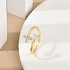 Rack Plating Cross & Heart Brass Micro Pave Cubic Zirconia Cuff Rings for Women RJEW-M028-63G-1