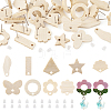  36Pcs 9 Styles Rectangle & Flower & Butterfly & Star Ash Wood Stud Earring Findings EJEW-TA0001-19-2