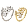 Rack Plating Brass Cubic Zirconia Cuff Finger Rings for Women RJEW-C115-04G-4