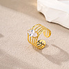 304 Stainless Steel & Cubic Zirconia Cuff Open Rings WGFA3FC-02-1