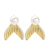 Fishtail Brass Micro Pave Clear Cubic Zirconia Stud Earring Findings KK-D102-06G-4