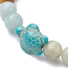 Natural Flower Amazonite & Synthetic Turquoise Turtle Beaded Stretch Bracelet BJEW-JB09699-01-3