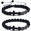 SyntheticHematite Round Beaded Braided Bracelets PU7590-3-1