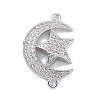 Rack Plating Brass Micro Pave Clear Cubic Zirconia Moon with Star Connector Charms KK-A234-056P-1