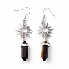 Natural Tiger Eye Bullet with Sun Dangle Earrings EJEW-I276-01P-08-3