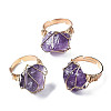 Adjustable Natural Amethyst Finger Rings RJEW-T019-02F-KC-1