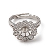 Flower Brass Micro Pave Clear Cubic Zirconia Cuff Ring Settings KK-D378-32P-2