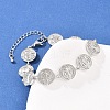 Flat Round with Saint Benedict Brass Link Chain for Women BJEW-K248-06A-P-1