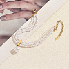 Natural Freshwater Pearl Round Charm Multi-strand Bracelets with 201 Stainlee Steel End Chains UK4868-1