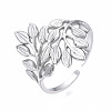 304 Stainless Steel Leaf Open Cuff Ring RJEW-T023-56P-3