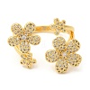 Flower Brass Micro Pave Clear Cubic Zirconia Open Cuff Rings RJEW-U008-33G-2