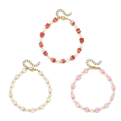 Handmade Nepalese Lampwork Cube and Natural Pearl Beaded Bracelets BJEW-JB14481-1