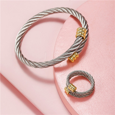 Stainless Steel Wire Twist Bangles & Cuff Rings Sets FS-WG3AC7D-01-1