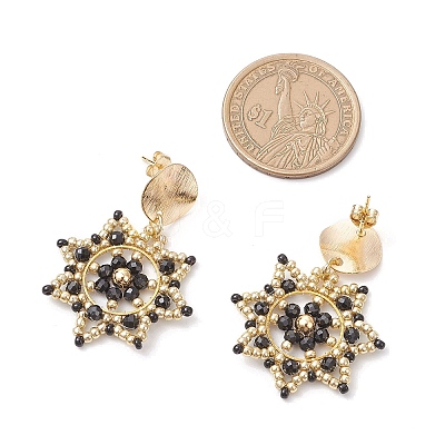 Handmade Glass Seed Beads Flower Dangle Stud Earrings EJEW-MZ00570-01-1