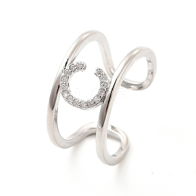 Clear Cubic Zirconia Initial Letter Open Cuff Ring RJEW-A012-01P-C-1