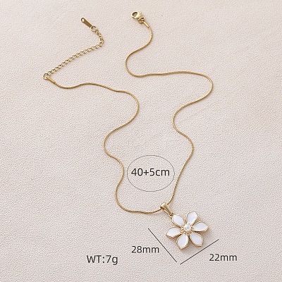 304 Stainless Steel Enamel with Imitation Pearl Cherry Blossom Flower Pendant Necklaces for Women RN9489-1